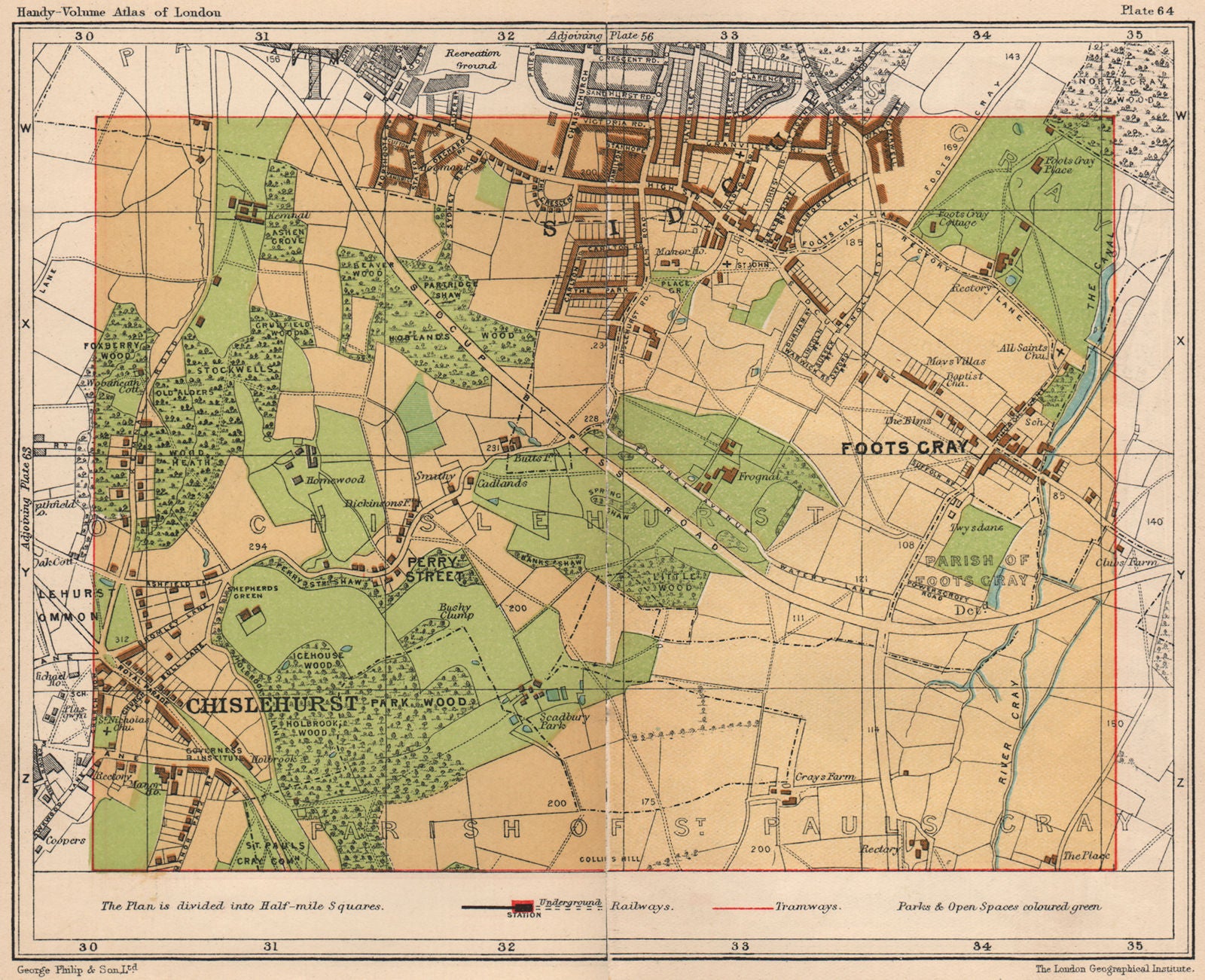 SE LONDON. Foots Cray Chislehurst Sidcup Perry Street St Pauls Cray 1932 map